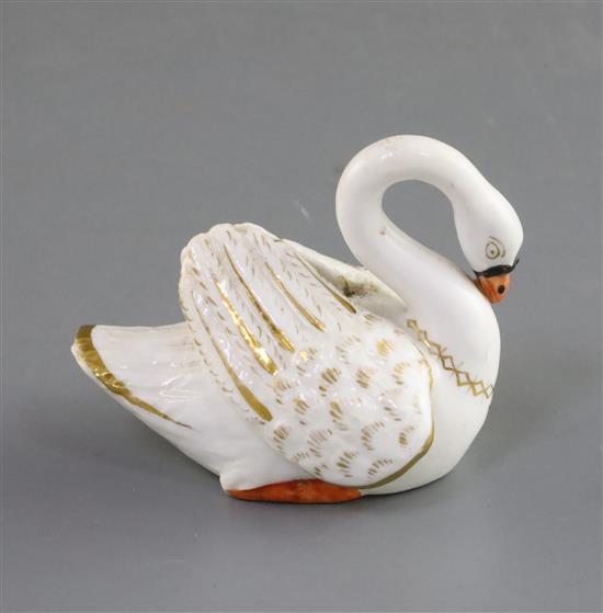 A Rockingham porcelain figure of a mute swan, c.1830, L. 7.3cm